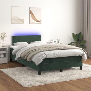 Cama box spring blanda con colchón de terciopelo LED verde oscuro 120x200cm