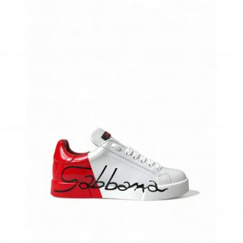 Dolce & Gabbana White Red Lace Up Women's Low Top Sneakers Shoes - EU36/US5.5