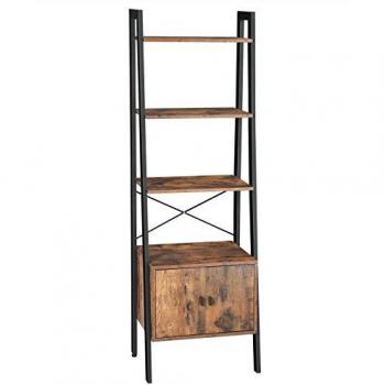 Estantería de escalera industrial con armario integrado, librería de 4 estantes, estructura de hierro estable, 56x34x173 cm, marrón rústico