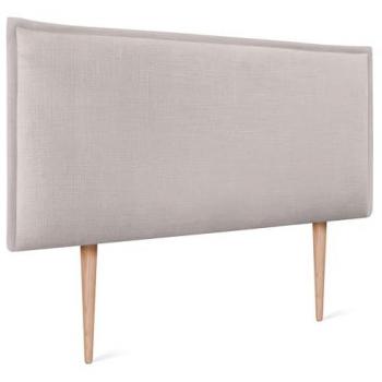 Cabecero Tapizado de Lino Natural Beige con Ribete y Patas para Cama Dormitorio Moderno (95x105cm, Camas 80/90)