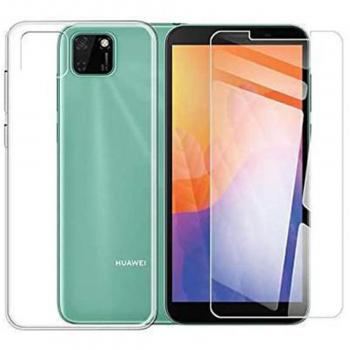 Funda de Silicona Transparente y Protector de Pantalla de Cristal Templado para Huawei Y5p