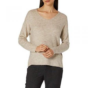 Vero Moda Women's V-Neck Pullover Sweater VMCREWLEFILE - Regular Fit, Beige, XS