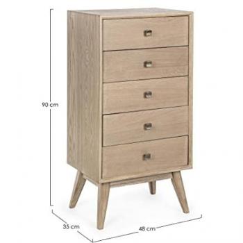 Cómoda de 5 cajones Alannis diseño minimalista en madera de fresno