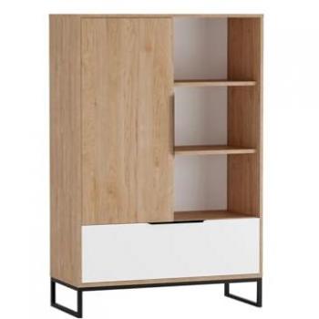 Estantería Providence N126, con puertas y cajones, aglomerado laminado, blanco, 135x90x40cm