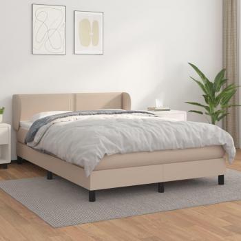 Cama Box Spring con Colchón de Cuero Sintético Cappuccino 140x190cm