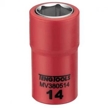 Vaso aislado Teng Tools MV380514, 3/8 pulgadas, 14 mm, métrico, 6 puntos, 1000 voltios, enchufe aislado poco profundo, herramienta de electricistas