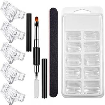 Moldes de Uñas Kits Uñas Postizas de Acrílico Clear 10pcs Moldes para Uñas Postizas Gel Extensión 5pcs Transparente Extensión de Dedo Clip Perfecto para Manicuristas, DIY Uñas Arte