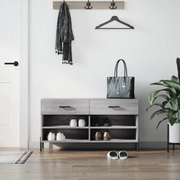 Banco zapatero de madera de ingeniería 102x35x55 cm en color Blanco, Gris hormigón y Gris sonoma