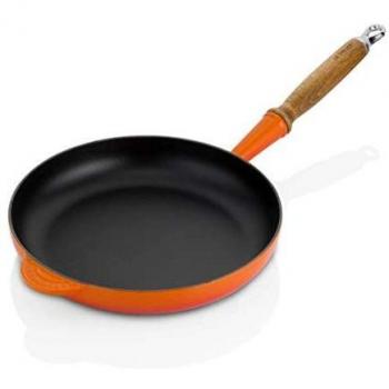 Sartén de hierro fundido esmaltada con mango de madera 26 cm color rojo volcánico