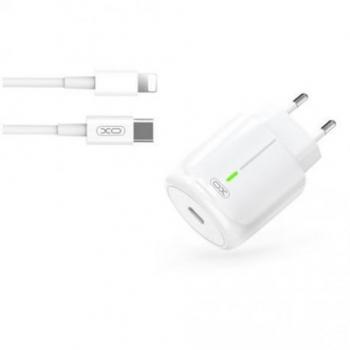 XO Cargador de Carga Rápida 20W con Puerto Tipo C y Cable de Carga Lightning - Color Blanco