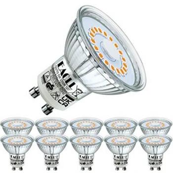 EACLL Bombillas LED GU10 Blanco Cálido 5W Reemplaza 55W Halógena, Pack de 10, Focos Sin Parpadeo AC