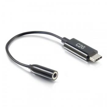 Adaptador USB-C a AUX C2G 54426 - Cable de Audio Negro de 0,09 m para Teléfonos Móviles con Conector USB-C y Jack de 3,5 mm
