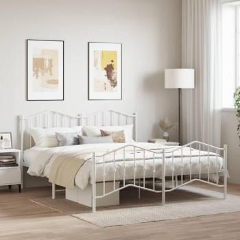 Cama de Metal Blanca con Cabecera y Piecera 160x200 cm