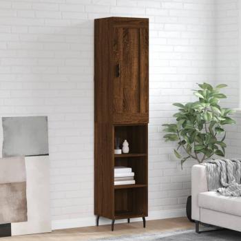 Aparador alto de madera contrachapada color roble marrón 34,5x34x180 cm con 3 estantes, mueble de almacenaje para salón, buffet y armario auxiliar