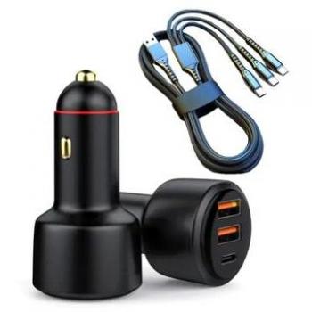 Cargador de Coche PD3.0 65W con 3 Puertos y Adaptador de Mechero 100W Carga Rápida