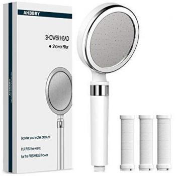 Ahbbry Alcachofa Ducha con 3 Filtro de Agua para Ducha, Cabezal de Ducha Grande Antical Alta Presión Elimina el Las Impurezas G1/2 Conexión - Blanco