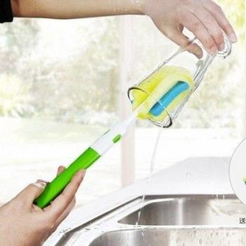 sprigy (TM) escalable Comedero Botella Cepillo Mango Largo Cepillo De Taza de café Wash Cleanner Esponja Suave 1set