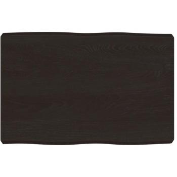 Mesa de sobremesa en roble tratado con borde natural gris, dimensiones 60x40x(2-6) cm, color marrón oscuro