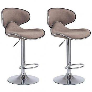 Set de 2 Taburetes de Bar Las Vegas V2 en Tela Taupe, Ajustables y Giratorios con Respaldo