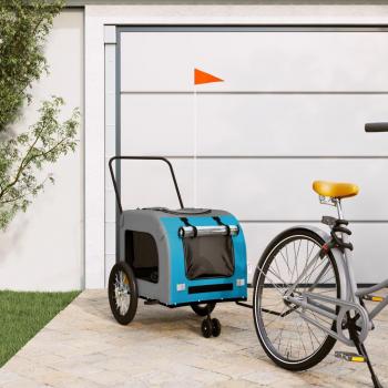 Remolque de bicicleta para perros hierro tela Oxford azul gris vidaXL