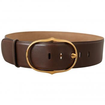 Dolce & Gabbana Brown Leather Gold Metal Oval Buckle Belt - 75 cm / 30 Inches