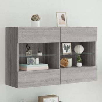 Mueble TV de Pared con Luces LED Gris Sonoma 98,5x30x60,5 cm