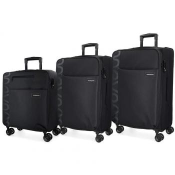 Movom Oslo Juego de maletas Negro 55/69/79 cms Blanda Poliéster Cierre TSA 199L 4 ruedas dobles Equipaje de Mano