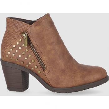Botines de mujer CHK10 Kurazo 35 con detalles metálicos, cierre de cremallera, tacón medio, color marrón, cómodos y combinables