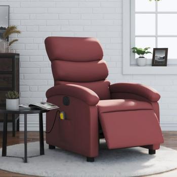Sillón de masaje reclinable de cuero artificial rojo tinto vidaXL