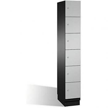 Armario de compartimentos bajo llave Cambio C+P, 6 compartimentos, color gris oscuro y blanco aluminio, puerta de acero