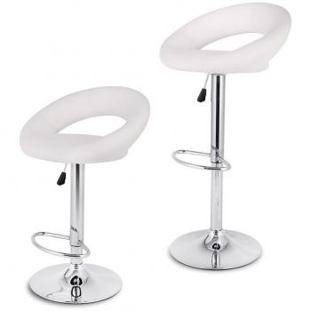 LANGRIA Taburetes París Tapizados Cuero de Imitación, Respaldo Forma Media Luna y Asiento Acolchados, Base y Barra con Acabado Cromado, Altura Ajustable para Cocina, Bar