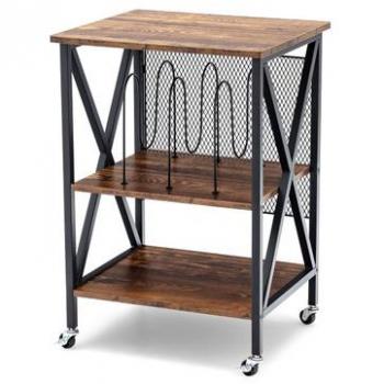 3-Tier Rolling Vinyl Record Storage Stand with Dividers and Wheels