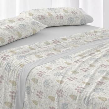Juego de Sábanas de Tela Burrito Blanco, Modelo 544, Color Gris, Varios Tamaños Disponibles, Diseño Floral Verde Menta, 50% Algodón, Tacto Suave y Planchado Fácil