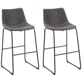 Conjunto de 2 taburetes de bar tapizados en tela gris oscuro con patas de metal negro y reposapiés industrial