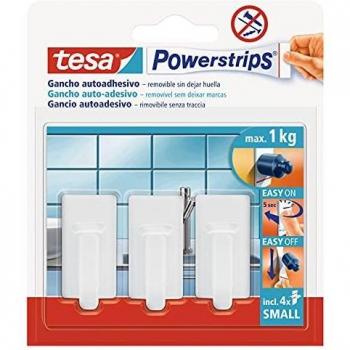 Ganchos adhesivos blancos tesa Powerstrips, 3 unidades + 4 tiras adhesivas