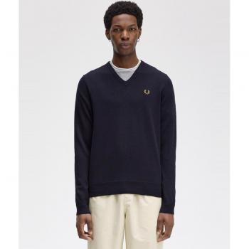 Fred Perry Classic Men's V-Neck Knitwear Sweater - Blue Merino, Size XL