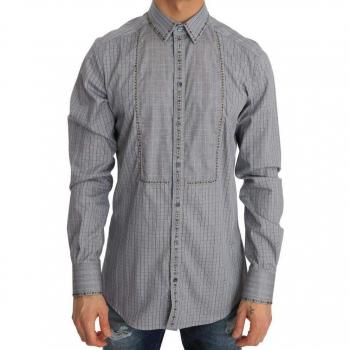 Dolce & Gabbana Gray Check GOLD Cotton Slim Fit Shirt - 40