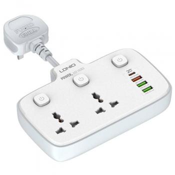 LDNIO Surge Protector Power Strip with Switch, 2 AC Outlets & 4 USB Ports, PD20W Fast Charging, UK/EU Compatible