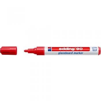 Marcador de Pizarra de Cristal Edding 90 Rojo, Secado Rápido, Punta 2-3 mm