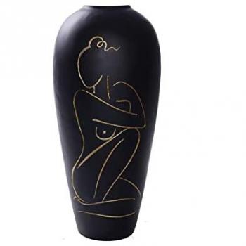 Jarrón DKD Home Decor Mujer Negro Resina Moderno (34 x 34 x 73,5 cm)