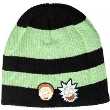 Bioworld Men's Rick and Morty Faces Striped Cuffless Beanie Plain Beanie, Green