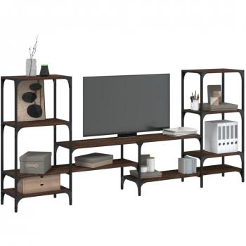 Mueble para TV de madera multicapa en color roble marrón, dimensiones 206,5x28,5x95 cm