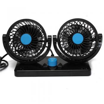Welltop Dual automática de la cabeza del coche del aire del ventilador de refrigeración - 360 Rotación de ajuste auto del coche libre de enfriamiento del aire del ventilador de gran alcance Quiet 2 Velocidad vehículo rotativo 12V de ventilación del t