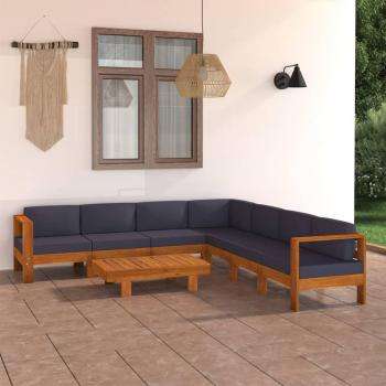 8-Piece Acacia Wood Garden Lounge Set with Dark Grey Cushions
