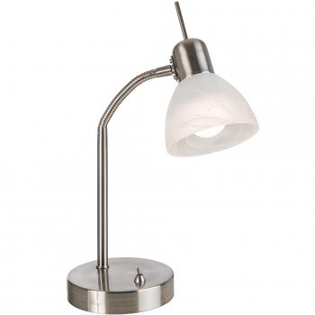 Lámpara de Escritorio LED Daytona Níquel Mate con Pantalla de Vidrio Alabastro, 1 Bombilla E14, 3000K, Altura 30cm