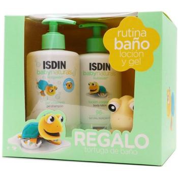 Isdin Baby Naturals Pack Baño con Loción Hidratante 400ml, Gel de Baño Suave 400ml y Juguete Tortuga