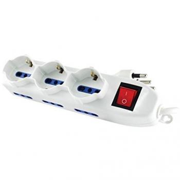 Multipresa Bipasso 9 Postes con Interruptor On/Off 16A - Vultech MU-02, Cable de 1.5m, Color Blanco