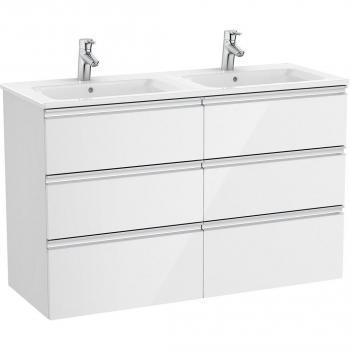 Roca - Mueble de baño con 3 cajones y lavabo The Gap, Pack Unik mueble base de 6 cajones + lavabo doble The Gap, Color: Blanco brillo