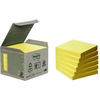 Post-It 654-1B - Pack de 6 blocs notas recicladas, 76 x 76 mm, multicolor