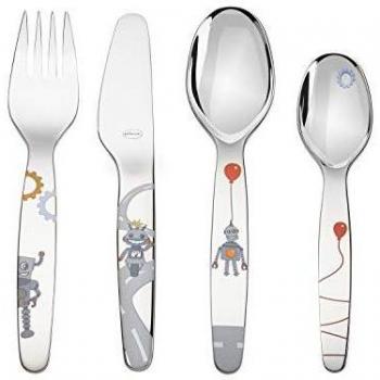 Rösle Little Robot Children's Cutlery Set - 4 Pieces, Dishwasher Safe, Stainless Steel 18/10
